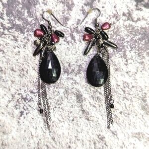 Elegant Black and Pink Dangle Earrings